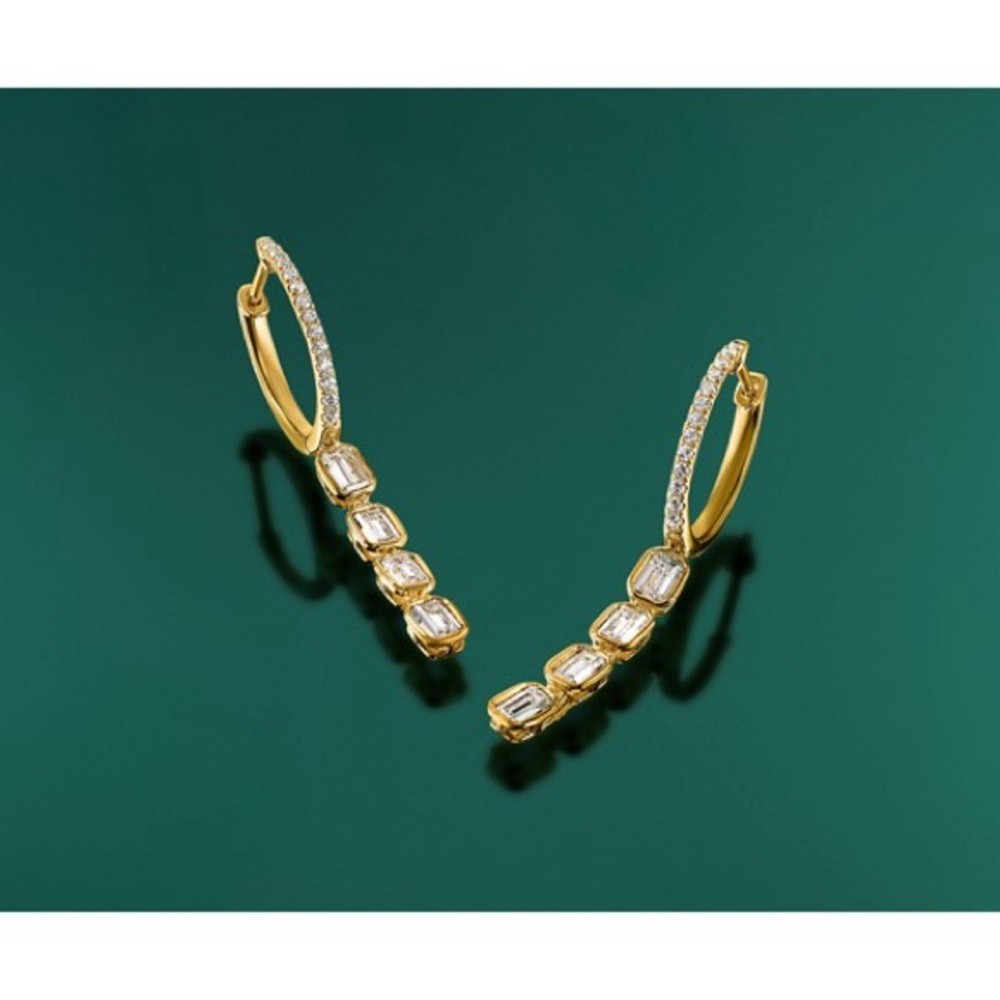 True Origin 14k Gold 3 5/8 CTW Lab-Grown Diamond Dangle Hoop Earrings (VS+ / F+)